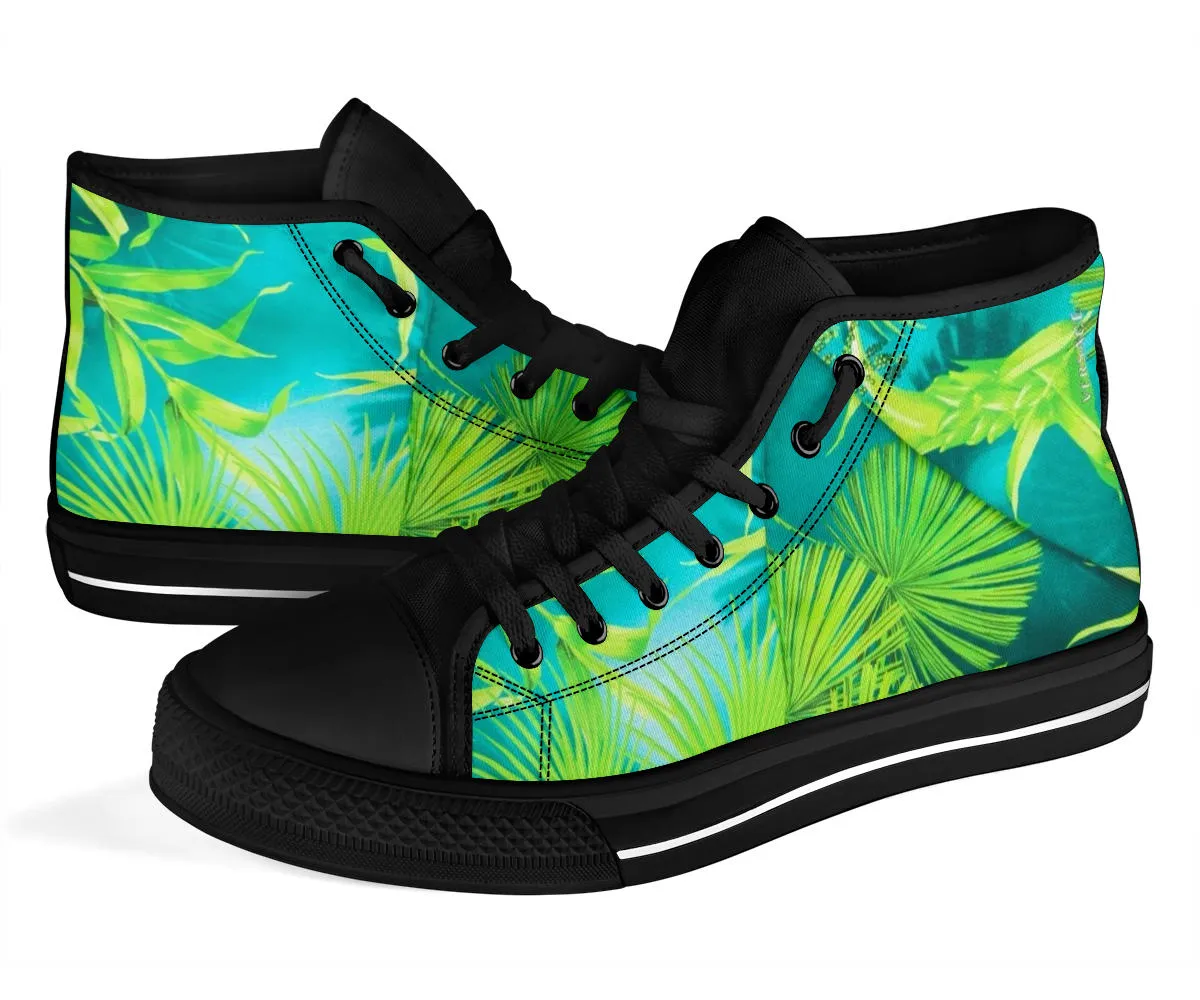 Aqua Blue and Green Palms High Top Chuck Sneakers