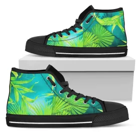 Aqua Blue and Green Palms High Top Chuck Sneakers
