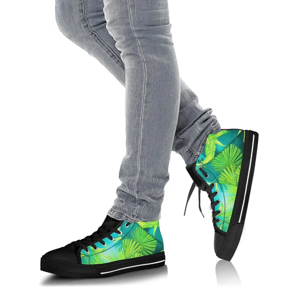 Aqua Blue and Green Palms High Top Chuck Sneakers