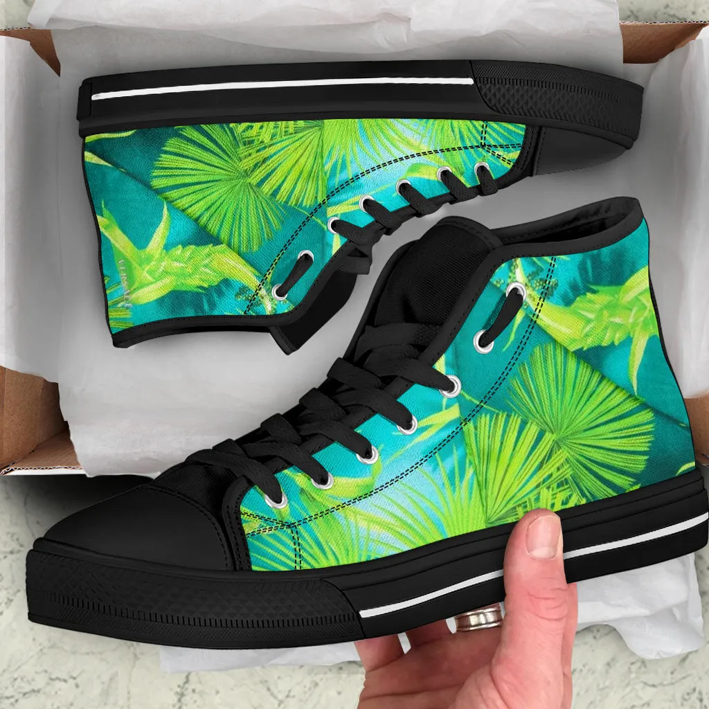 Aqua Blue and Green Palms High Top Chuck Sneakers