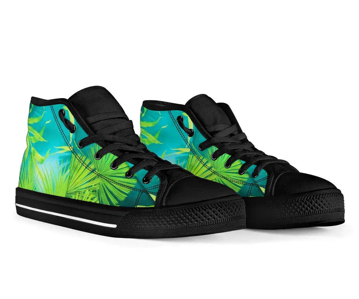 Aqua Blue and Green Palms High Top Chuck Sneakers