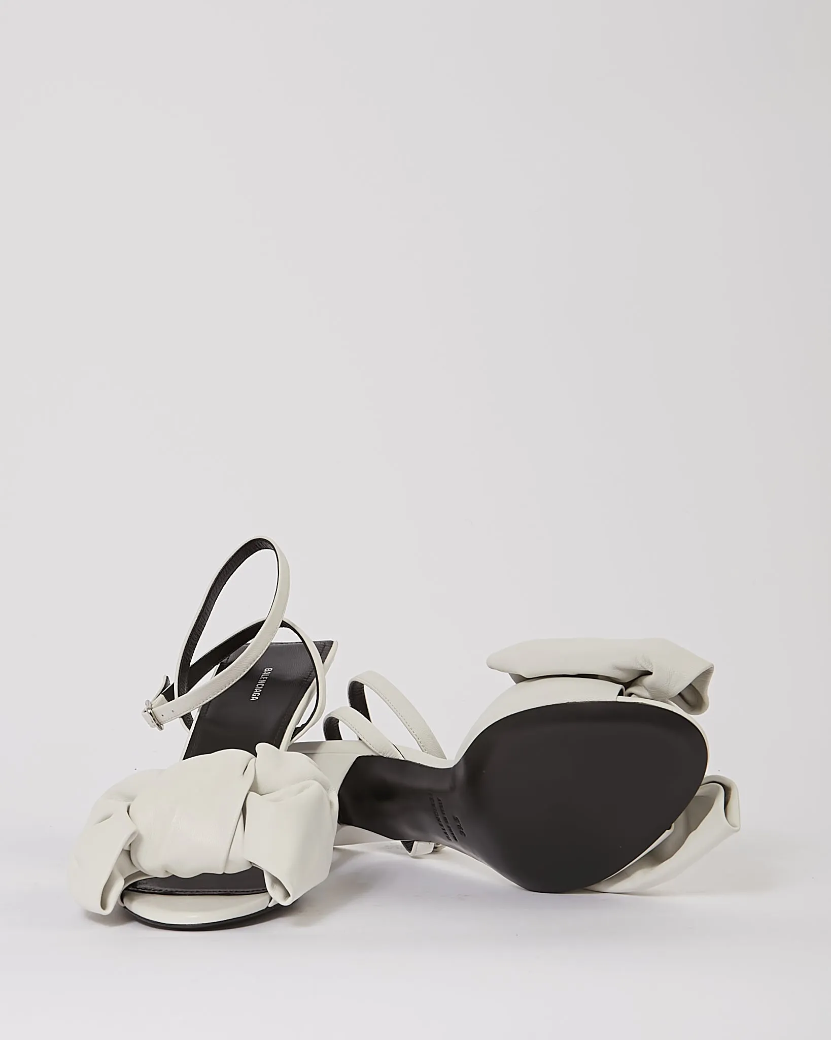Balenciaga White Leather Square Knife Bow Heeled Sandals - 39.5