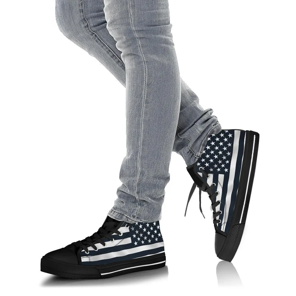 Black and White American Flag High Top Sneakers