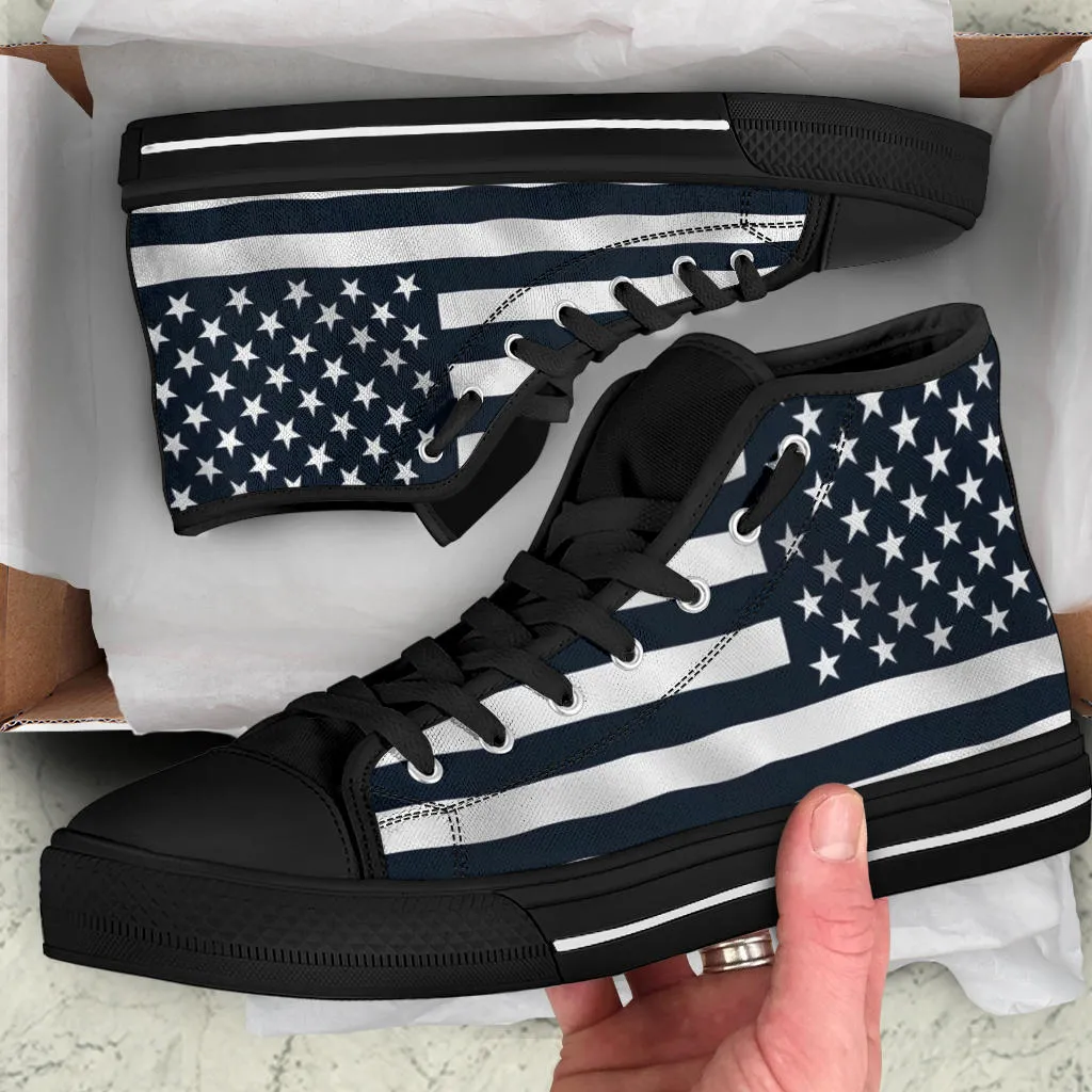 Black and White American Flag High Top Sneakers