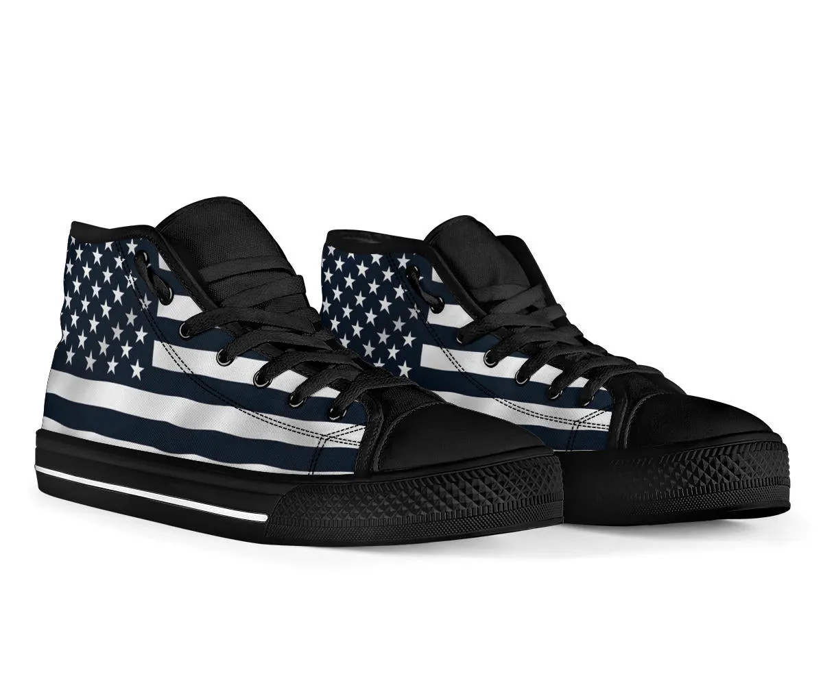 Black and White American Flag High Top Sneakers