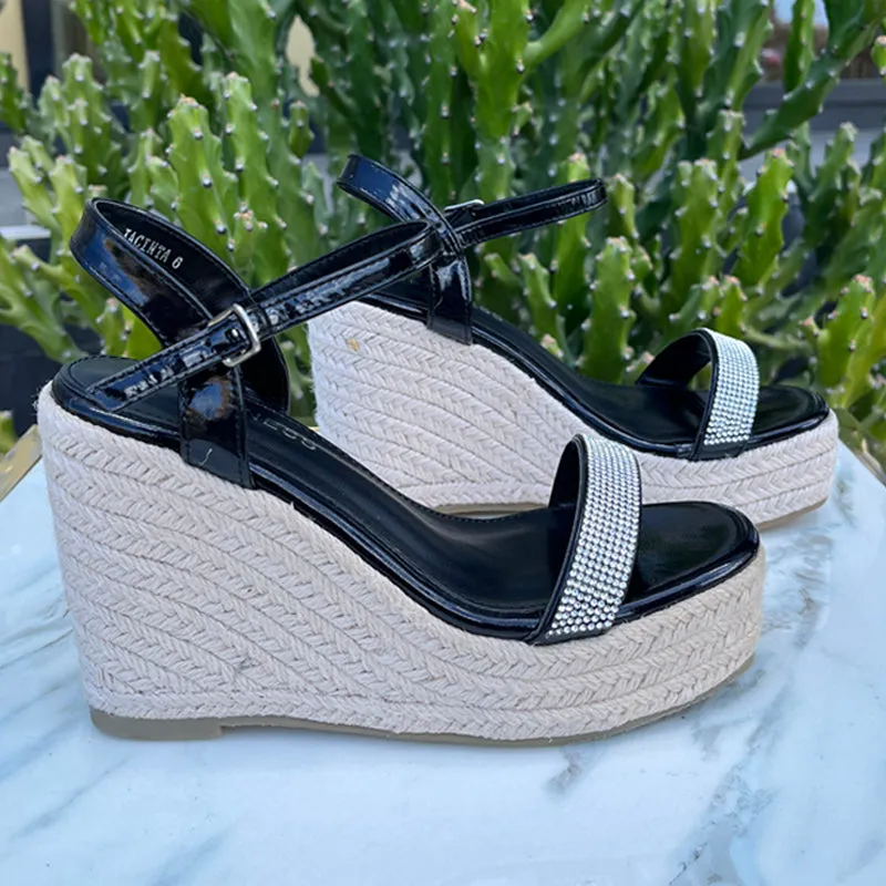 Black Studded Strap Wedges