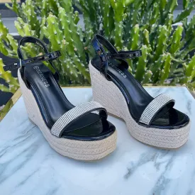 Black Studded Strap Wedges
