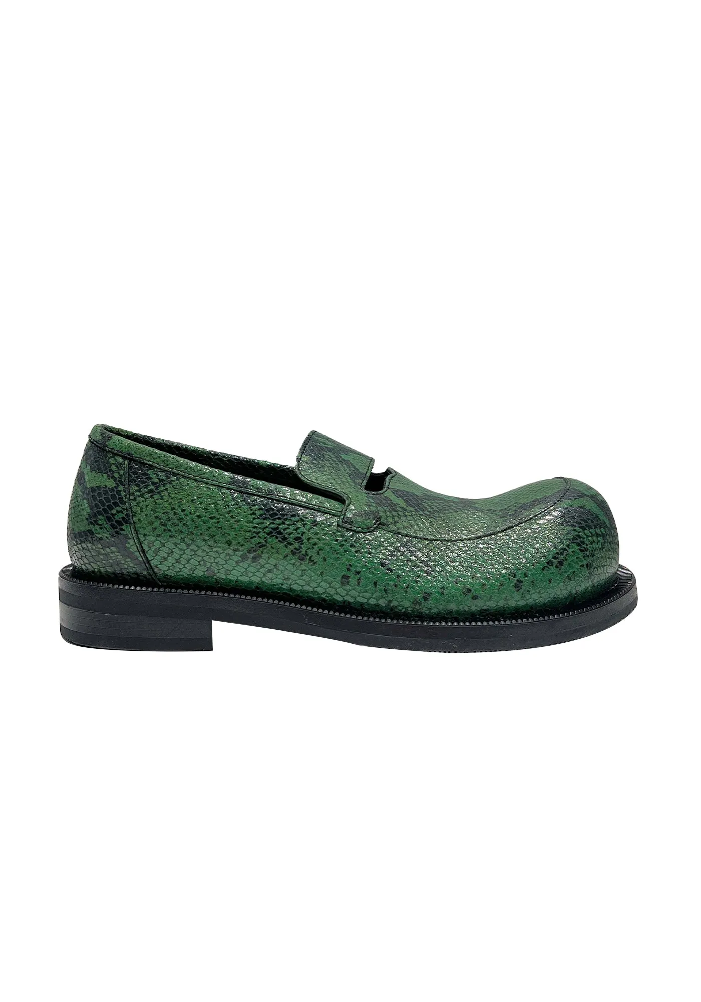 BULB TOE CUT OUT LOAFER (GREEN SNAKE)