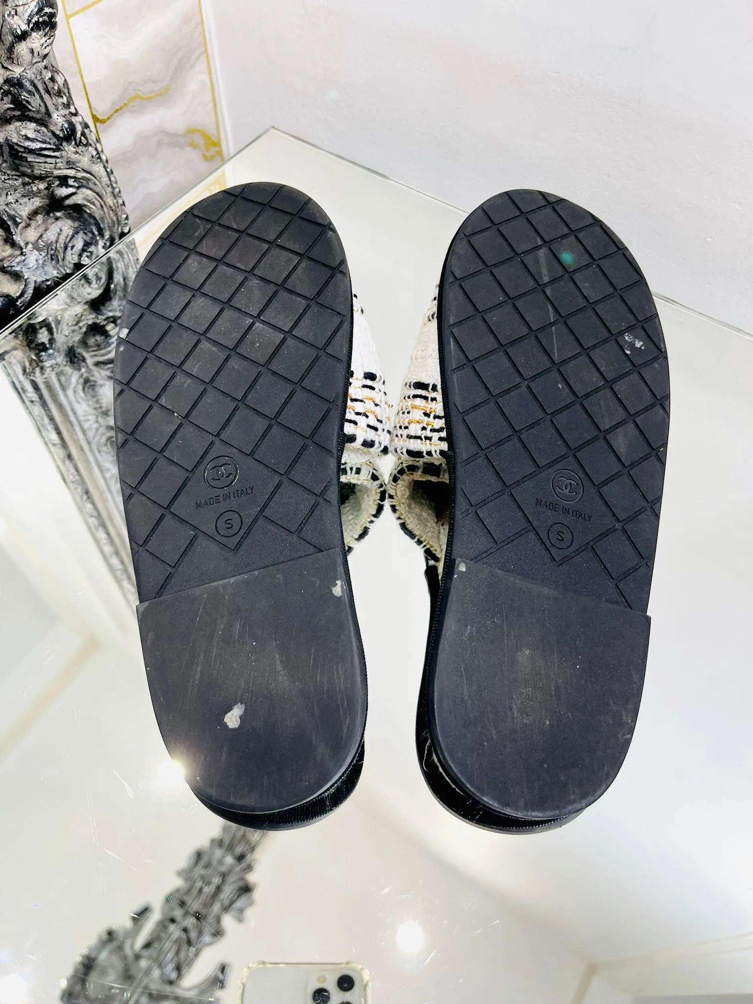 Chanel Tweed 'CC' Logo Slippers. Size S