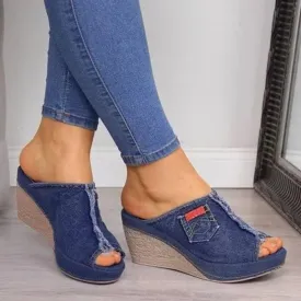 Denim Platform Wedges