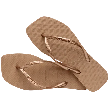 Havaianas Slim Square Logo Metallic  Flip Flops Rose Gold