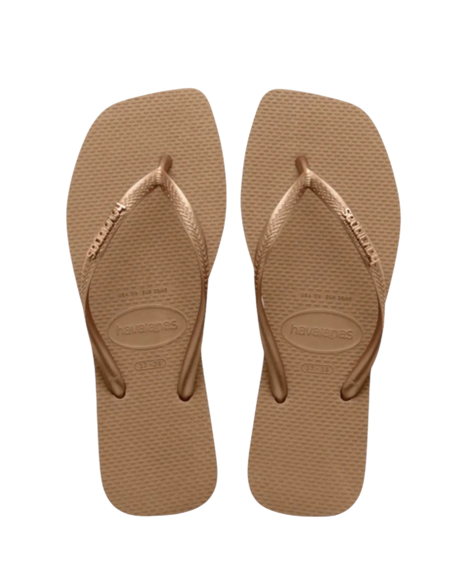 Havaianas Slim Square Logo Metallic  Flip Flops Rose Gold