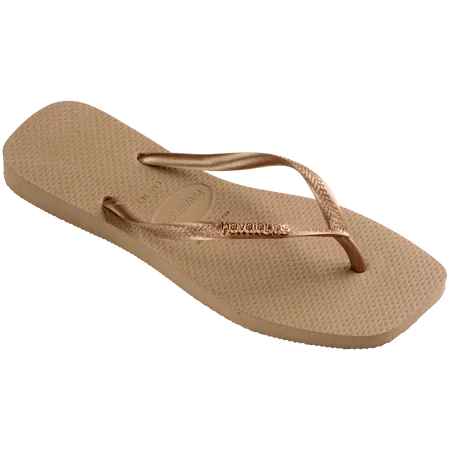 Havaianas Slim Square Logo Metallic  Flip Flops Rose Gold