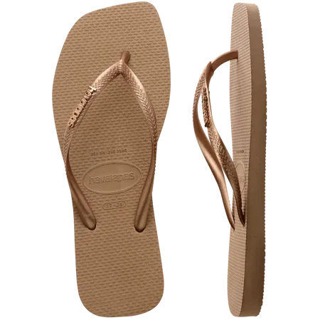 Havaianas Slim Square Logo Metallic  Flip Flops Rose Gold