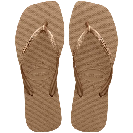 Havaianas Slim Square Logo Metallic  Flip Flops Rose Gold