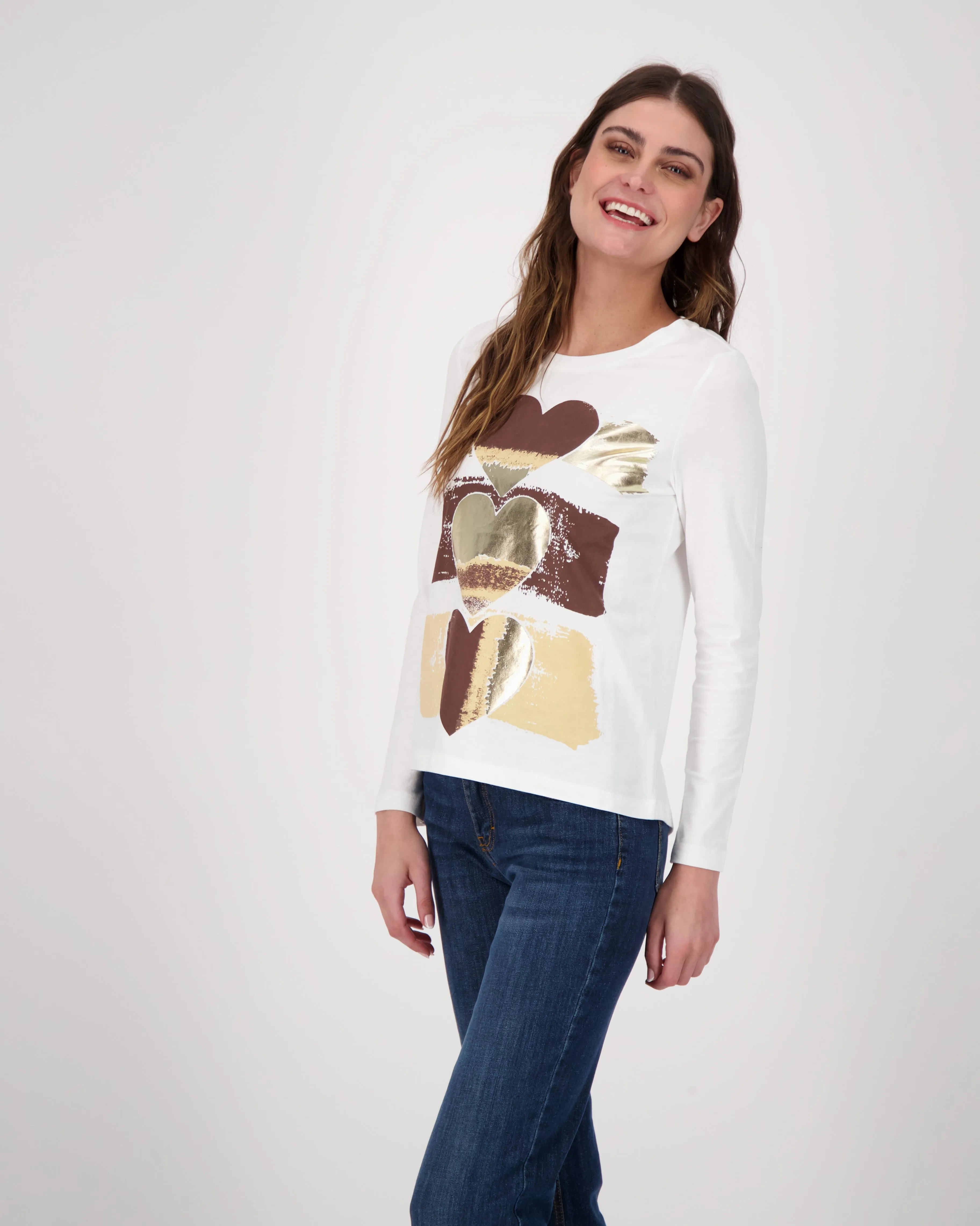 Hearts Gold Foil Print Knit Top
