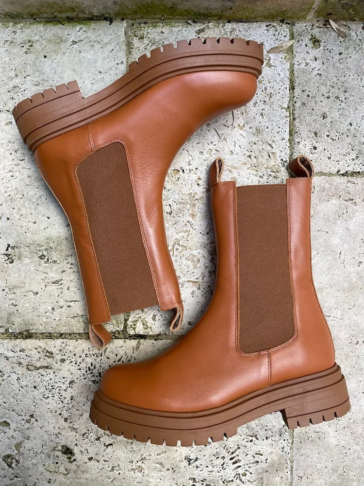 JUTELAUNE Chelsea high boots brown women