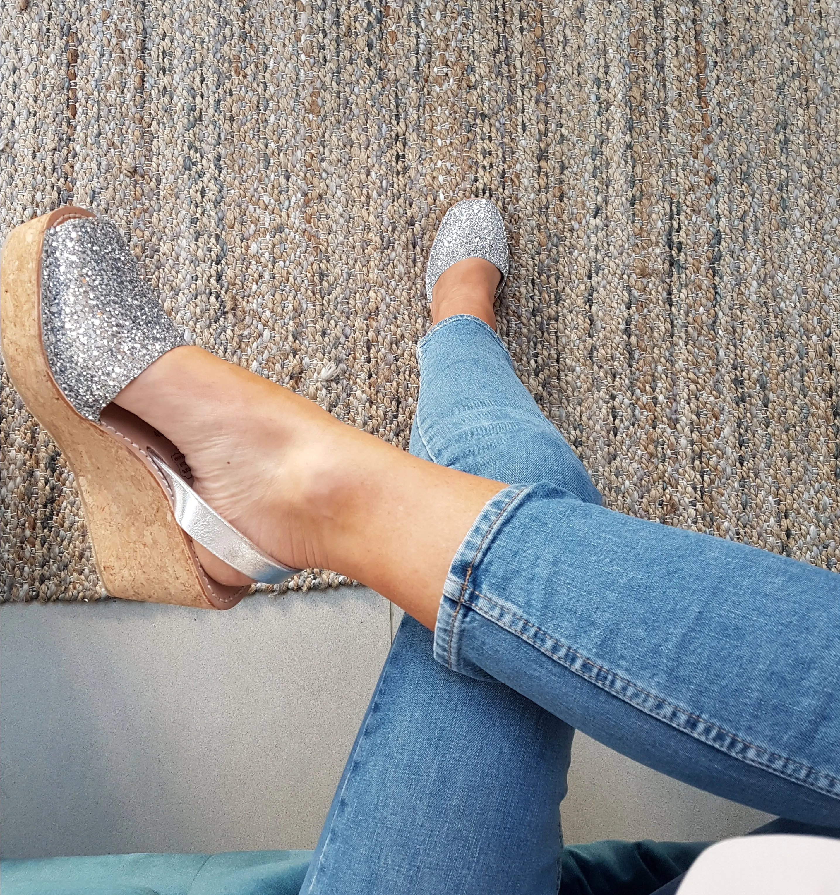 Silver Glitter Cork Wedges