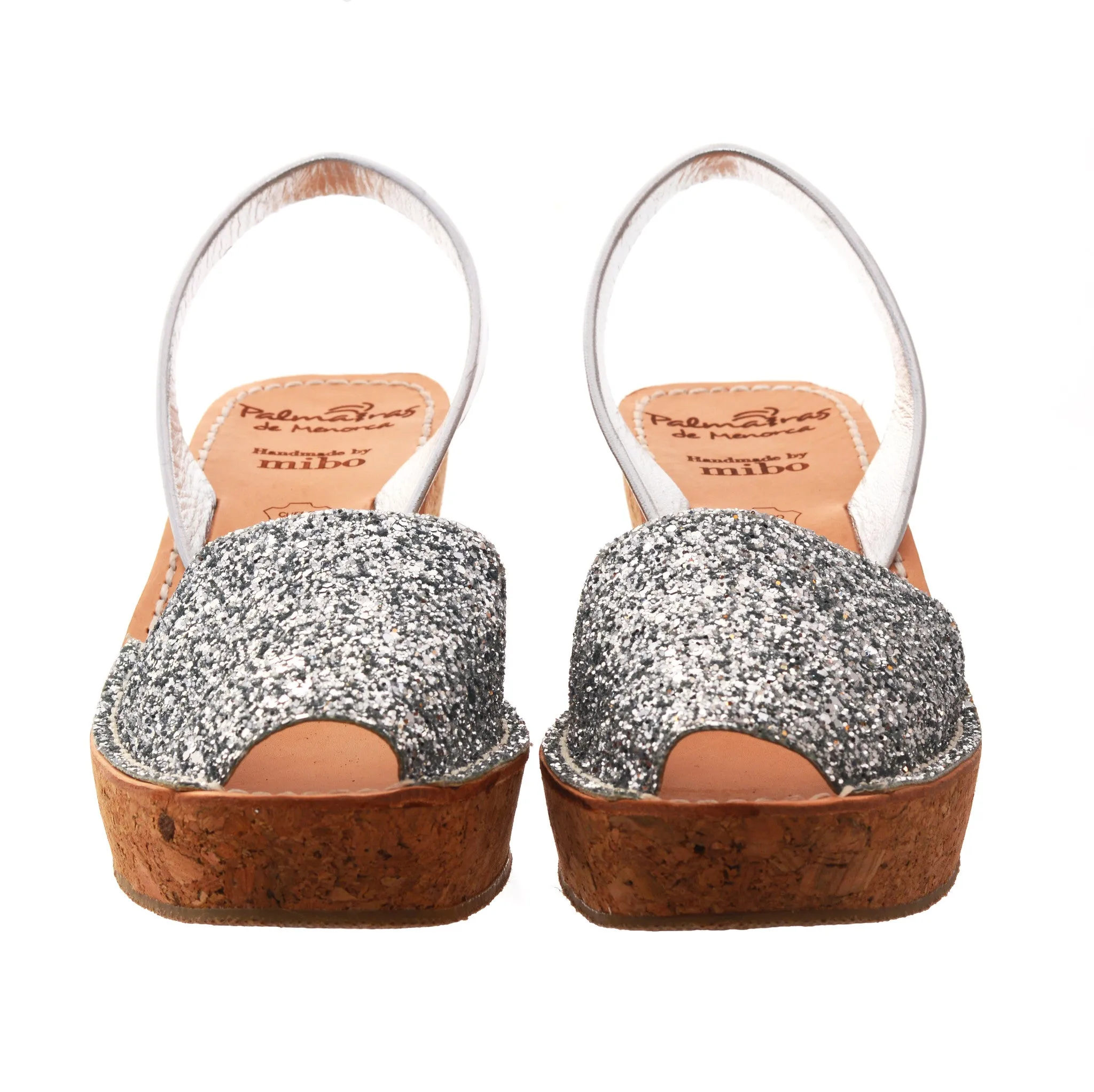 Silver Glitter Cork Wedges
