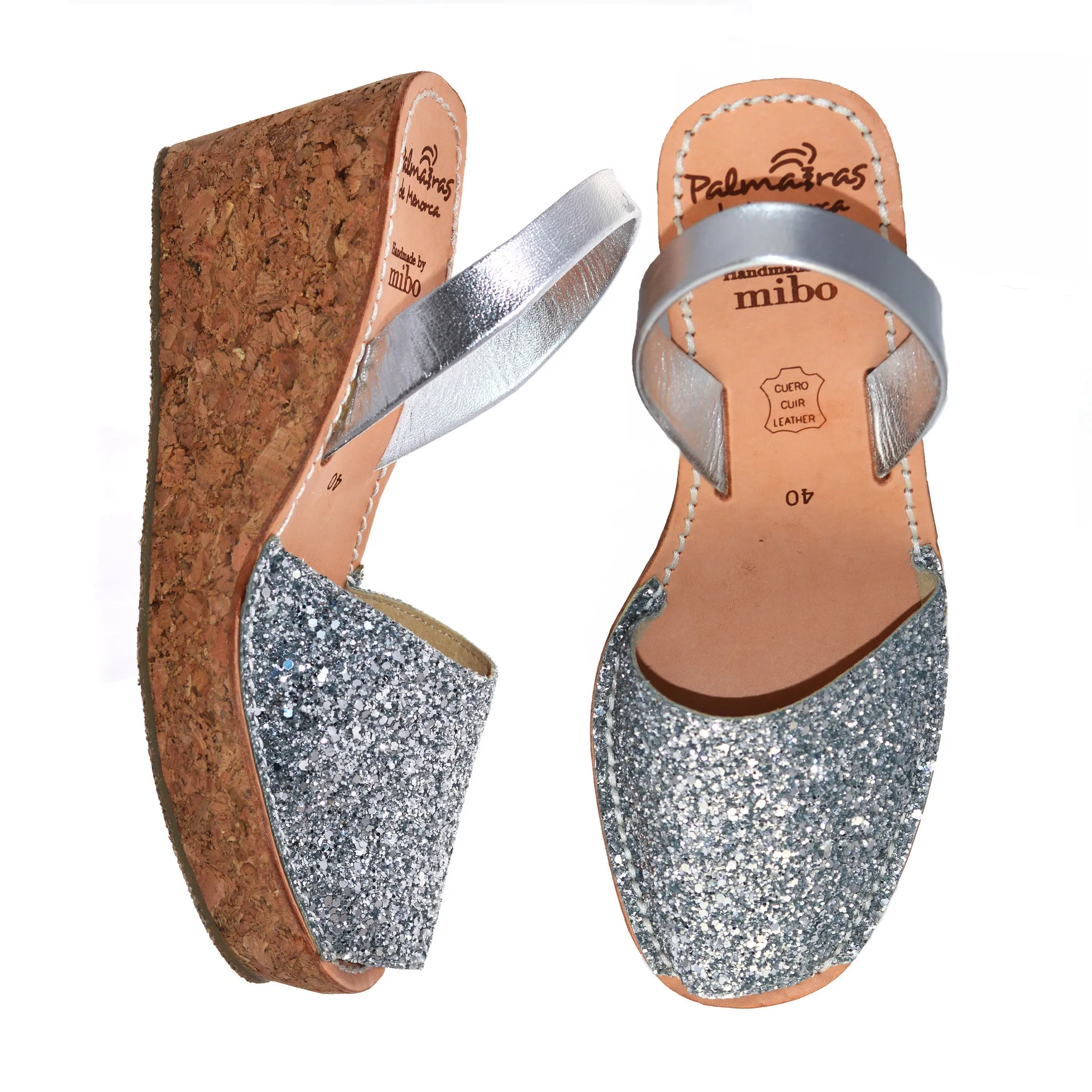 Silver Glitter Cork Wedges