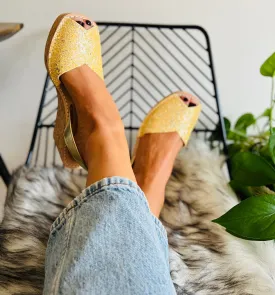 Sunburst Glitter Cork Wedge