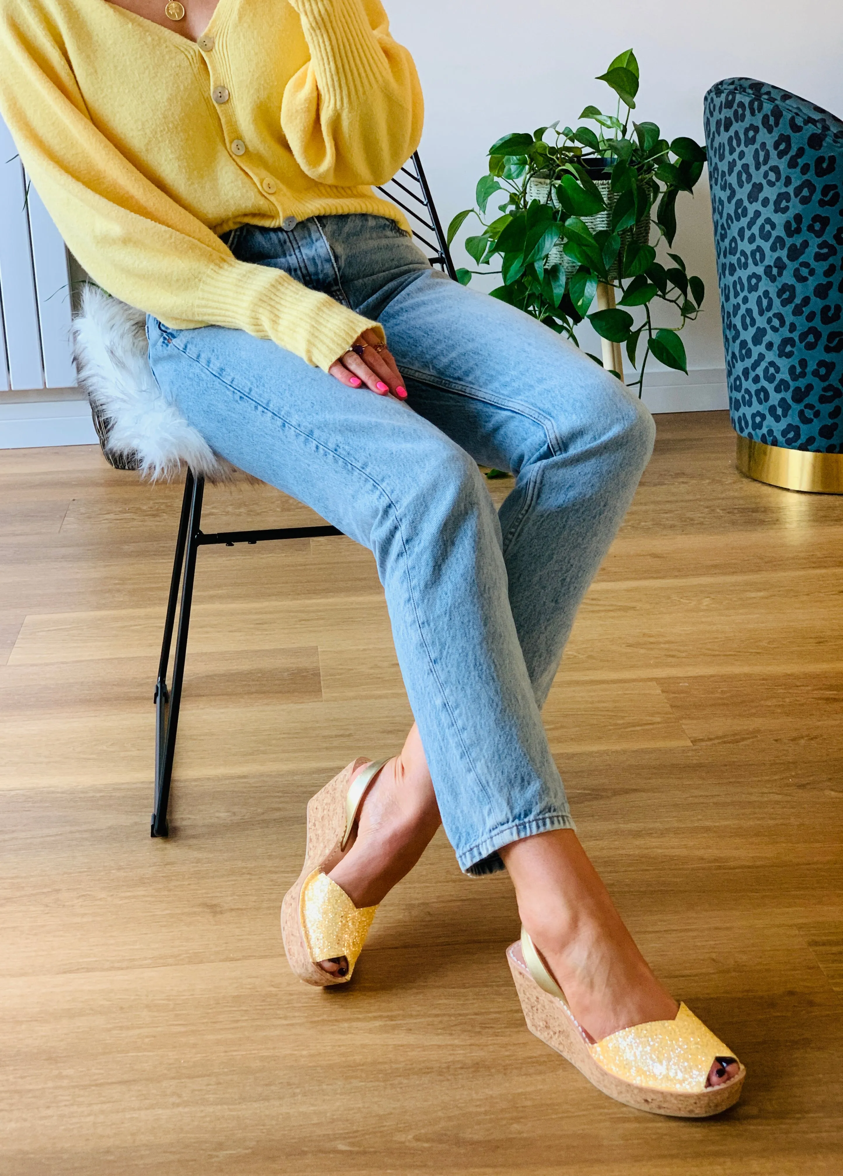 Sunburst Glitter Cork Wedge