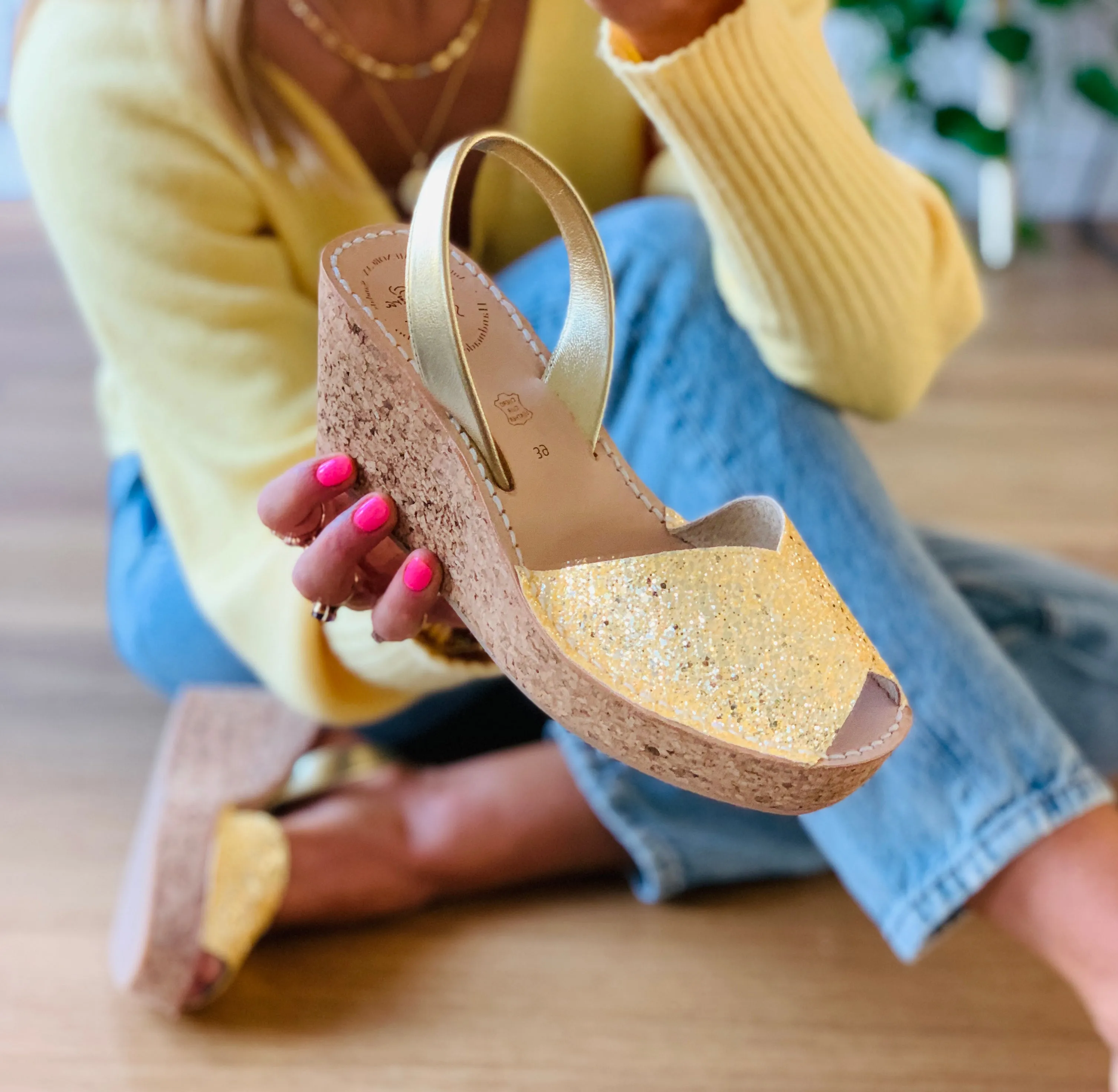 Sunburst Glitter Cork Wedge