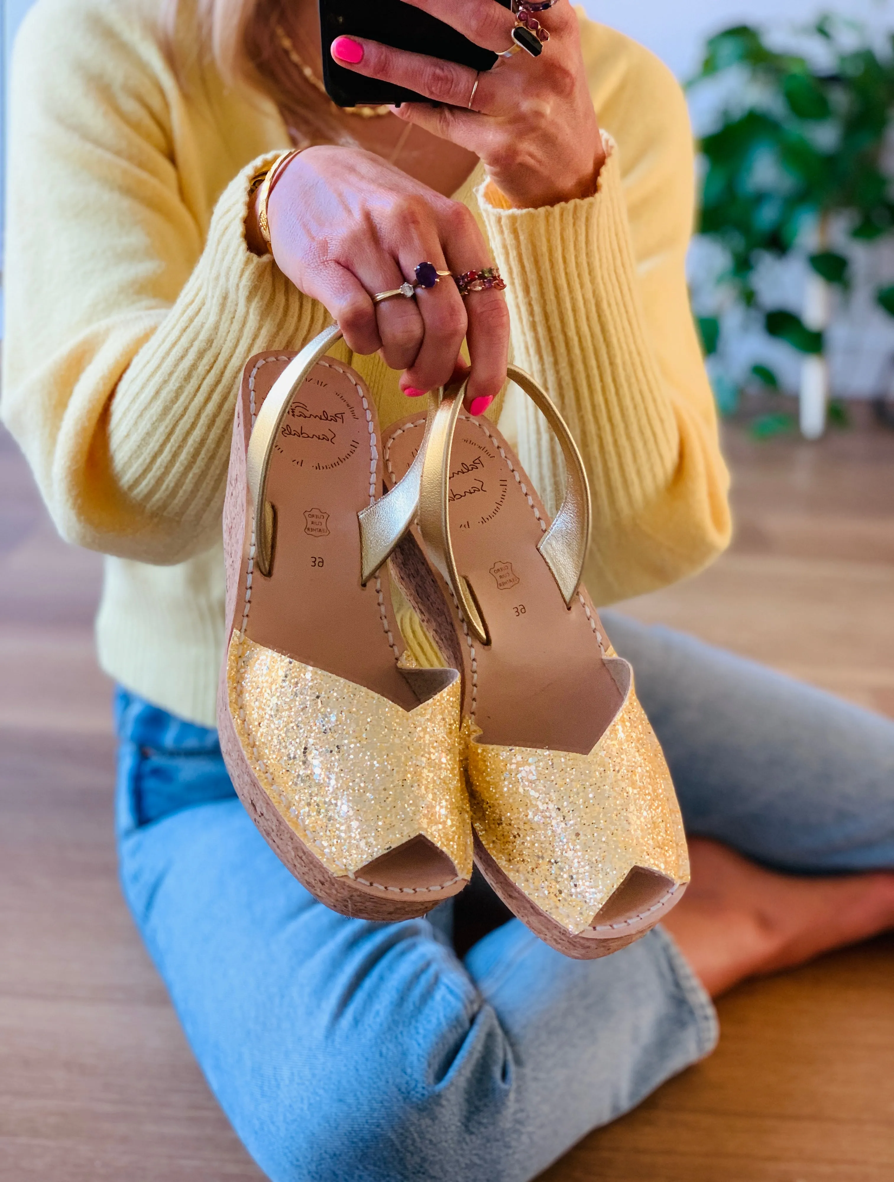 Sunburst Glitter Cork Wedge