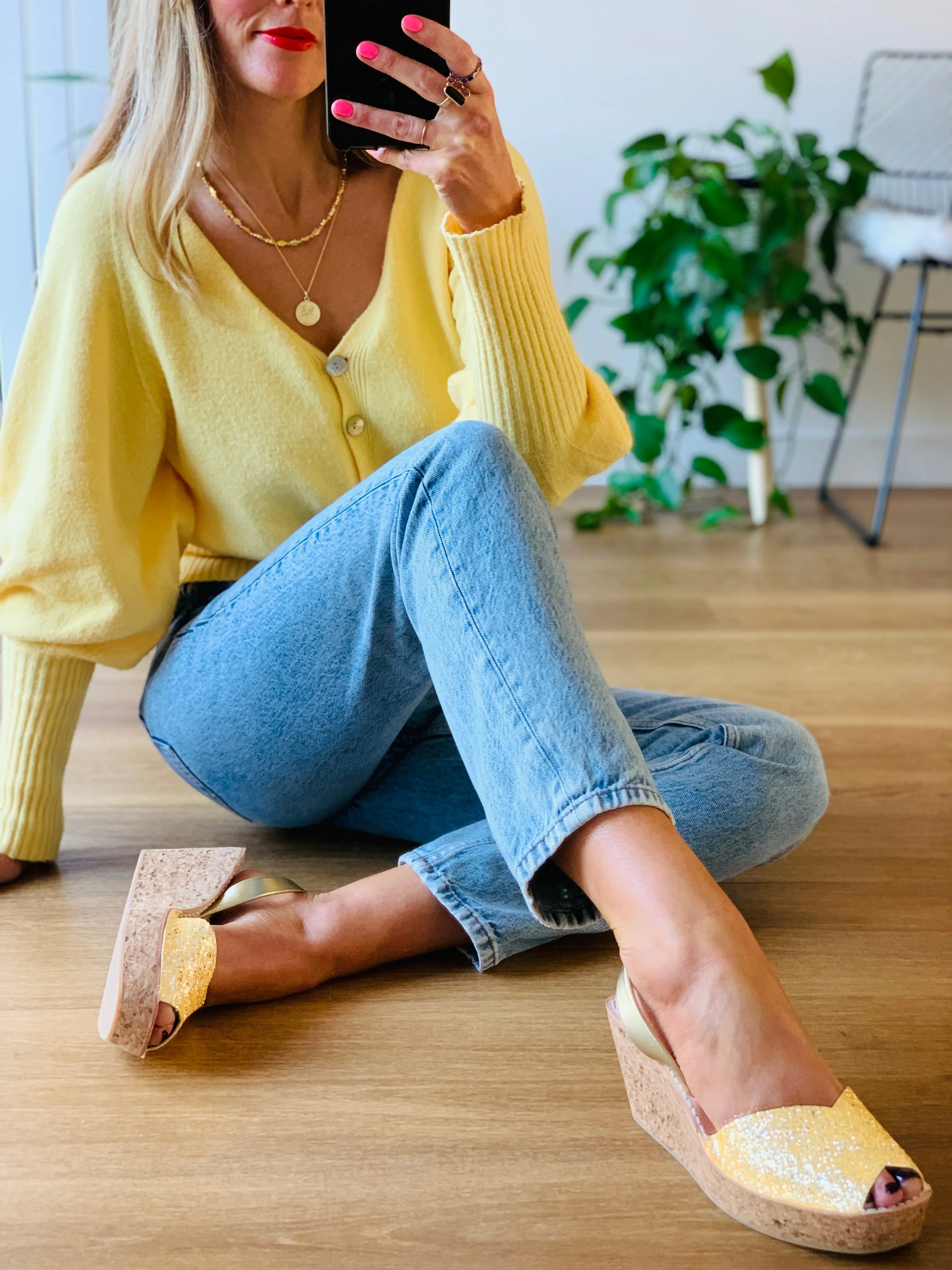 Sunburst Glitter Cork Wedge