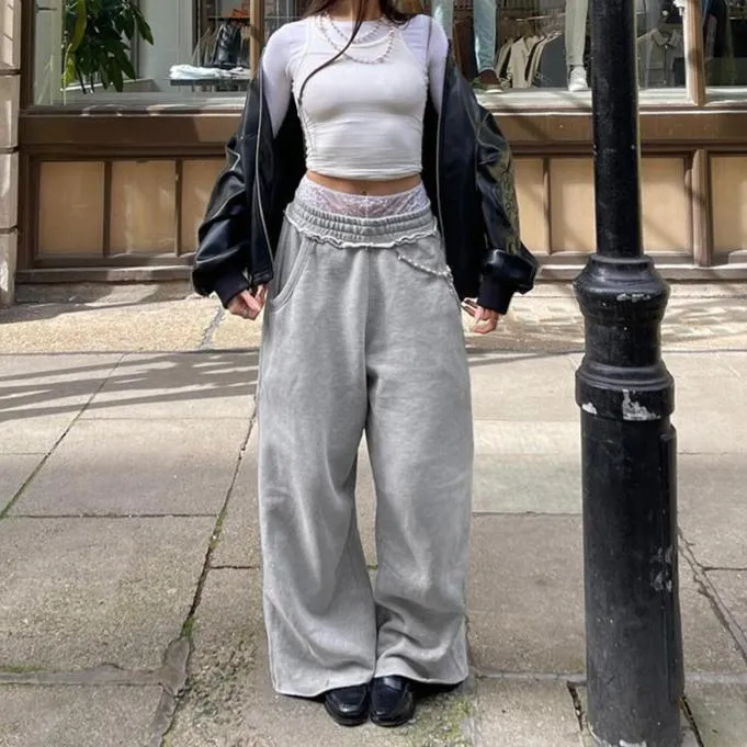 Wide-Leg Sweatpants with Raw Hem